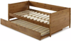 Cabecero de panel Mid-Century con listones de madera maciza, sofá cama doble con cama nido