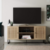 Mueble de entretenimiento moderno para TV, consola con acabado de madera natural y detalles mate con puertas de almacenamiento para sala multimedia