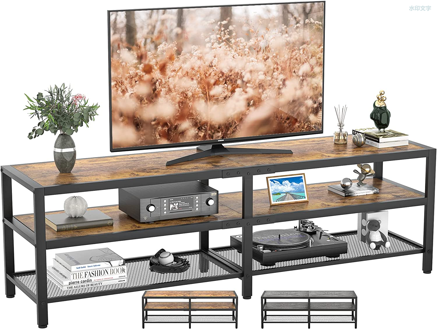 Soporte de TV para TV de hasta 70 pulgadas, consola de TV de centro de entretenimiento de dos colores, mesa de TV industrial con marco de metal
