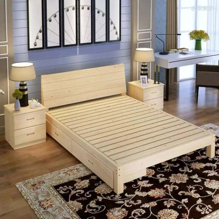 Hotel 2021 Cama de madera sólida de los muebles del dormitorio del marco único del diseño natural moderno