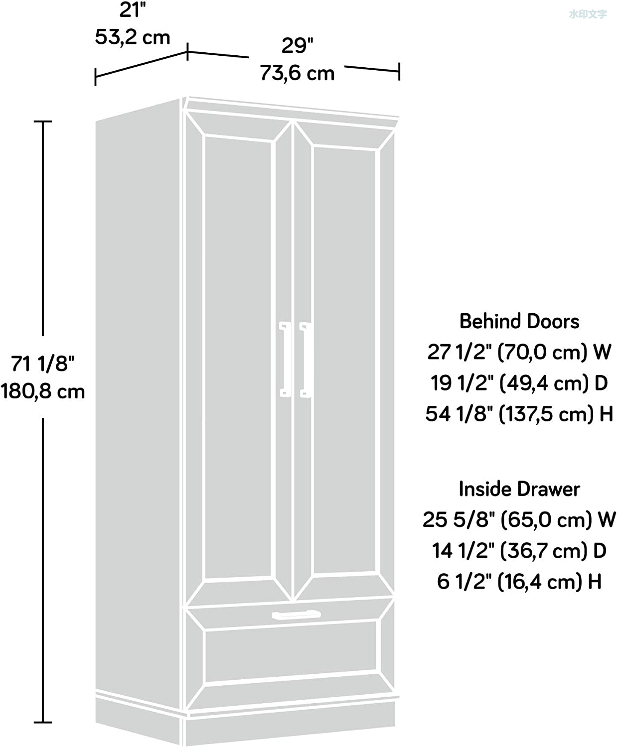 Armario con puertas con paneles enmarcados, largo: 28.98' x ancho: 20.95' x alto: 71.18', acabado en roble Dakota